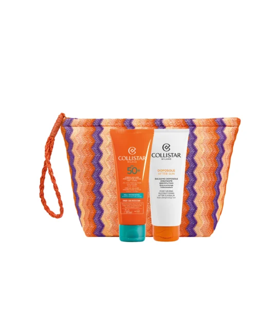 LINEA SOLARI - COFANETTO CREMA VISO-CORPO  PROTEZIONE ATTIVA SPF 50+ PELLI IPERSENSIBILI + BALSAMO DOPOSOLE 100 ML + POCHETTE